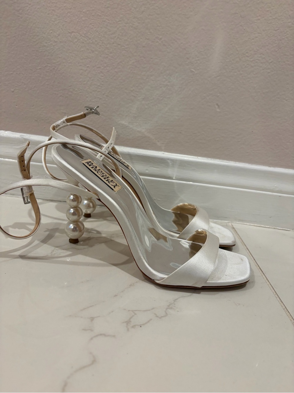 Badgley Mischka Ivette Pearl Stiletto Heel Wedding Sandal